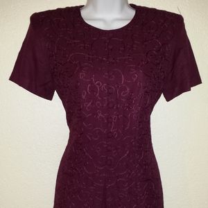 Maroon Karin Stevens Embroidered Dress